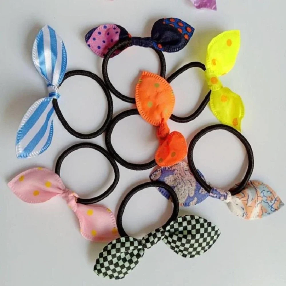 Trendy Rabbit/Bunny‎ Ear Fabric Bow Hair Elastic Set
